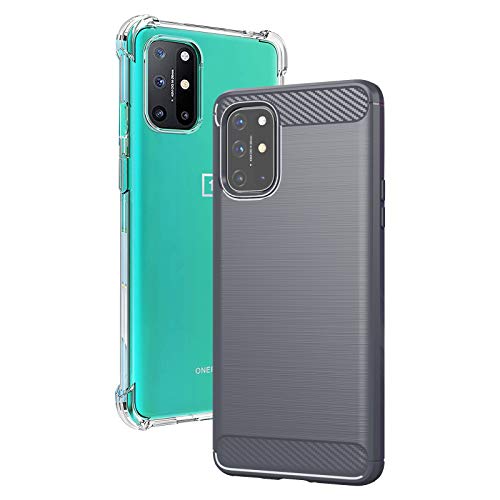 Sfmn 2-Pack Case for Oneplus 9R / Oneplus 8T Case Carbon Fiber Brushed Texture Soft TPU Full-Body Protective Cover Phone Case for Oneplus 9R / Oneplus 8T Phone Case (Gray+Clear)