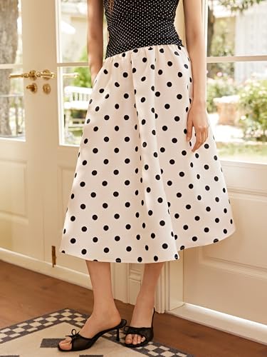CIDER Womens Maxi Skirts Polka Dot A Line Elastic Waisted Elegant Vintage Outfits3