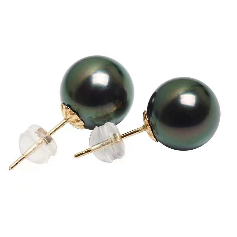 Gifts for Wife Anniversary 18K Gold Pearl Stud Earrings for Women- Genuine Handpicked Nature Tahitian Black Pearls Earring- Birthday Christmas Mothers Day Valentine's Jewelry Gifts