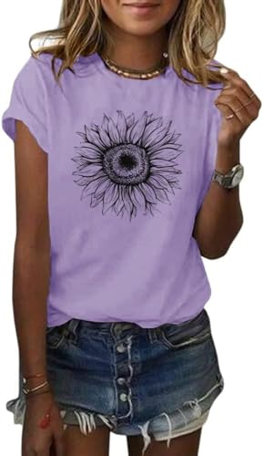 Cicy Bell Damen Sonnenblumen T Shirt Sommer Kurzarm Niedlich Grafik Lose T-Shirts Für Damen Tops