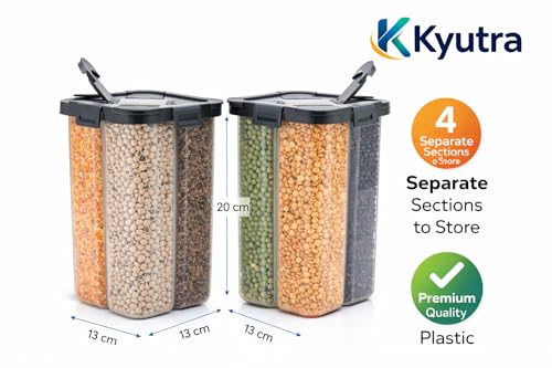 Image of 4 Section Airtight Food Storage Container - Leakproof Lid, BPA-Free Grain Storage Jar, Multi Compartment Kitchen Organizer (Pack of 1)