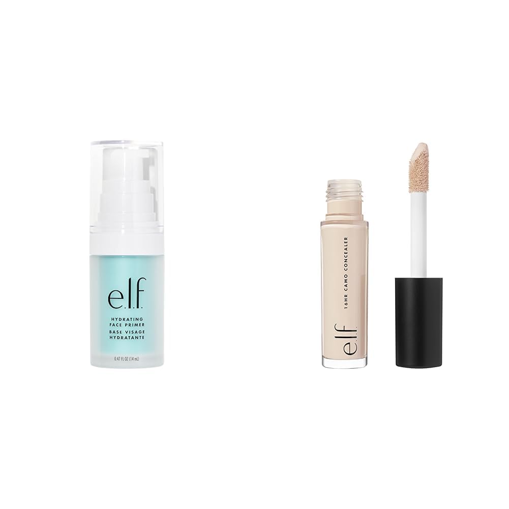 e.l.f, Hydrating Face Primer, Lightweight, Long Lasting, Creamy, Hydrates, Smooths, Fills in Pores and Fine Lines & 16HR Camo Concealer, Full Coverage & Highly Pigmented