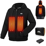 Sverlay Heated Hoodie for Men and Women 6 Heating Zones, Zip Up Heated Sweatshirt with 12000mAh Battery Pack Black
