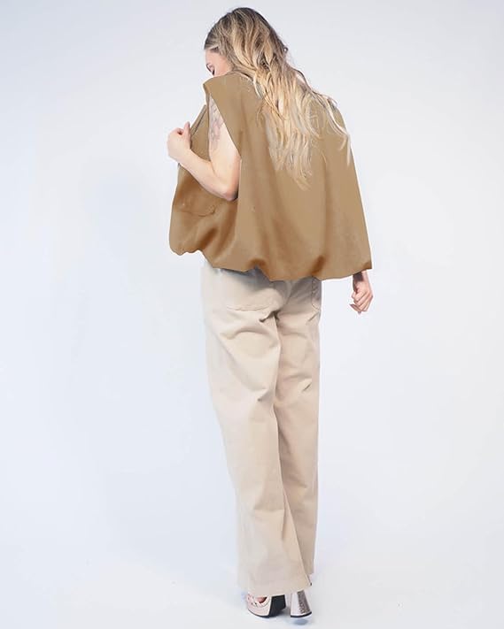 Women Cargo Vest Oversize Cropped Sleeveless Jacket Lightweight Ruffle Ruched Fashion Tops Summer Casual Zip Up Outfit - Image 3