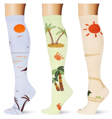 Image of (3 pairs) Compression Socks 20-30 mmHg Long Knee High Socks for Women Men Support Athletic Travel Daily Wear