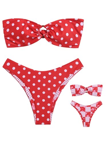 Image of ZAFUL Women's Bandeau Bikini O Ring Strapless Tie Back High Cut Two Piece Swimsuit Bathing Suits