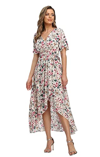 Image of VintageClothing Women's Wrap V Neck Floral Summer Dresses High Low Maxi Casual