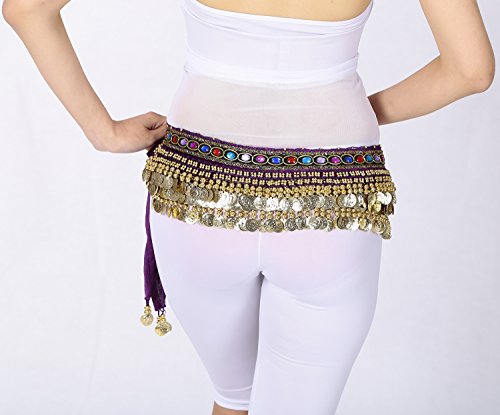 Whitewed Arabesque Velvet Belly Dancer Hip Scarf Colorful Jeweled Trim Gold Coin2