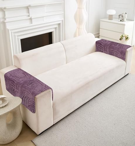 Image of HOMETHREADS Innovative Premium Velvet Sofa Cover Mat with PVC Backing for Non-Slip Comfort (C Purple, 2Pc Armrest Mat | 50x70cm)