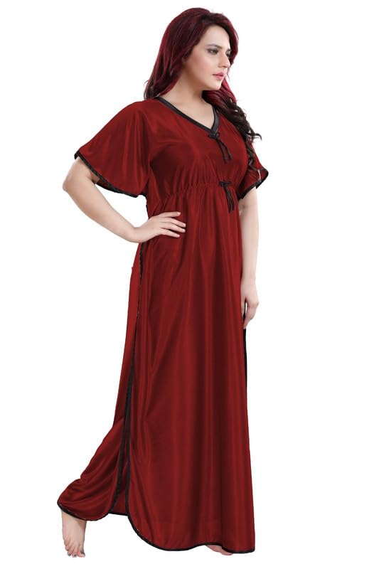 skmodel stylish Fancy Satin Kaftan Nighty for Ladies | V-Neck Loose Fit | Comfortable Home Wear Dress-picture-44