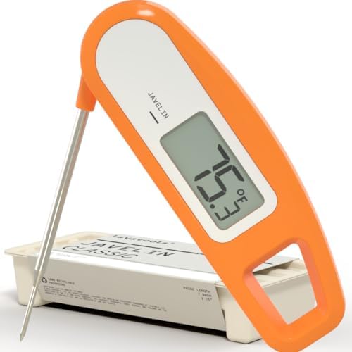 Lavatools Javelinยฎ Ultra-Fast 3-Second Digital Instant Read Meat Thermometer for Grill and Cooking, 2.75" Probe, Compact Foldable Design, Large Display, IP65 Water Resistant, NSF Certified โ Tangerine