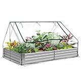 Land Guard 6x3x1ft Galvanized Raised Garden Bed with Waterproof Cover Small Mini Portable Antifreeze Greenhouse Kit for Metal Planter Box with 2 Huge Roll-up Zipper Door Window
