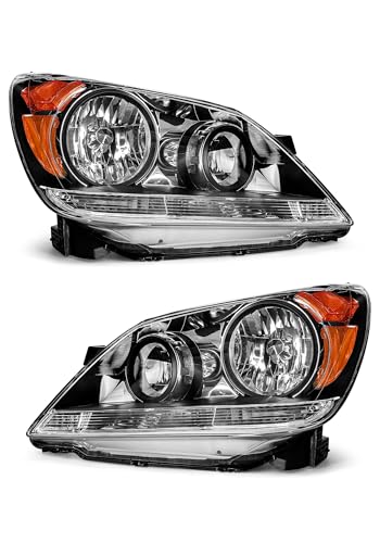 for Honda Odyssey 05 06 07/2005-2007 Odyssey Headlights Assembly with Black Housing Amber Reflector Headlamp Replacement Lift+Right Sides