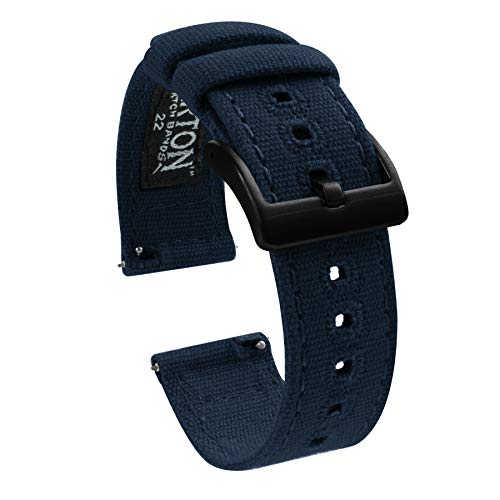 Image of 22mm Navy Blue - BARTON Canvas Quick Release Watch Band Straps - Choose Color & Width - 18mm, 20mm, or 22mm - Black PVD Buckle