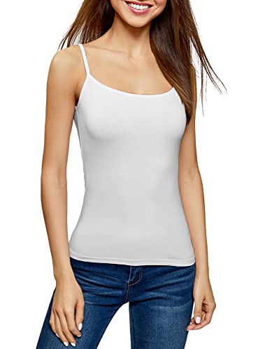oodji Ultra Damen Jersey-Top mit Spaghettiträgern, Weiß, DE 38 / EU 40 /...