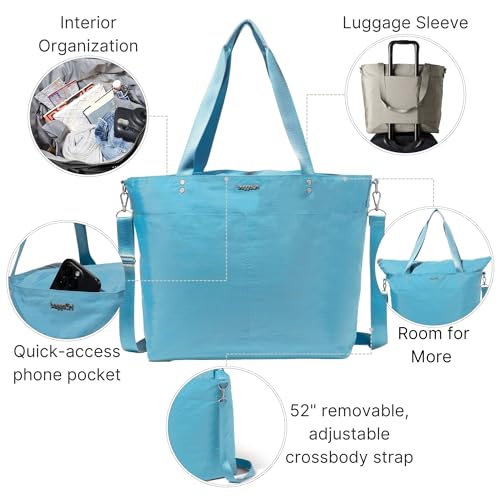 Image of Baggallini Carryall Tote - Lightweight Nylon Zipper Top Weekender Travel Beach Bag w /Luggage Sleeve