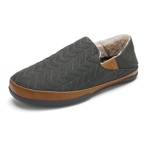 OLUKAI Hanohano Men's Slipper, Weather Resistant Waxed Canvas, Rubber Grip Soles for Inside & Outside Wear, Durable & Comfortable Slip-On