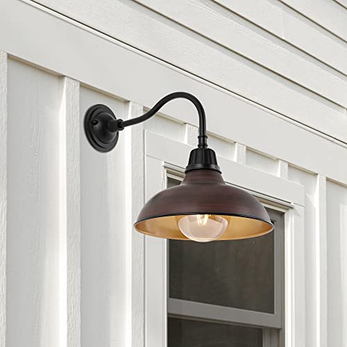 Image of JONATHAN Y 12.25 inch Black Farmhouse Industrial Outdoor Sconce, LED Gooseneck Wall Light for Porch, Metal Bowl Shade, Dimmable Vintage Exterior Fixture, LED Bulb Included (JYL7613B)