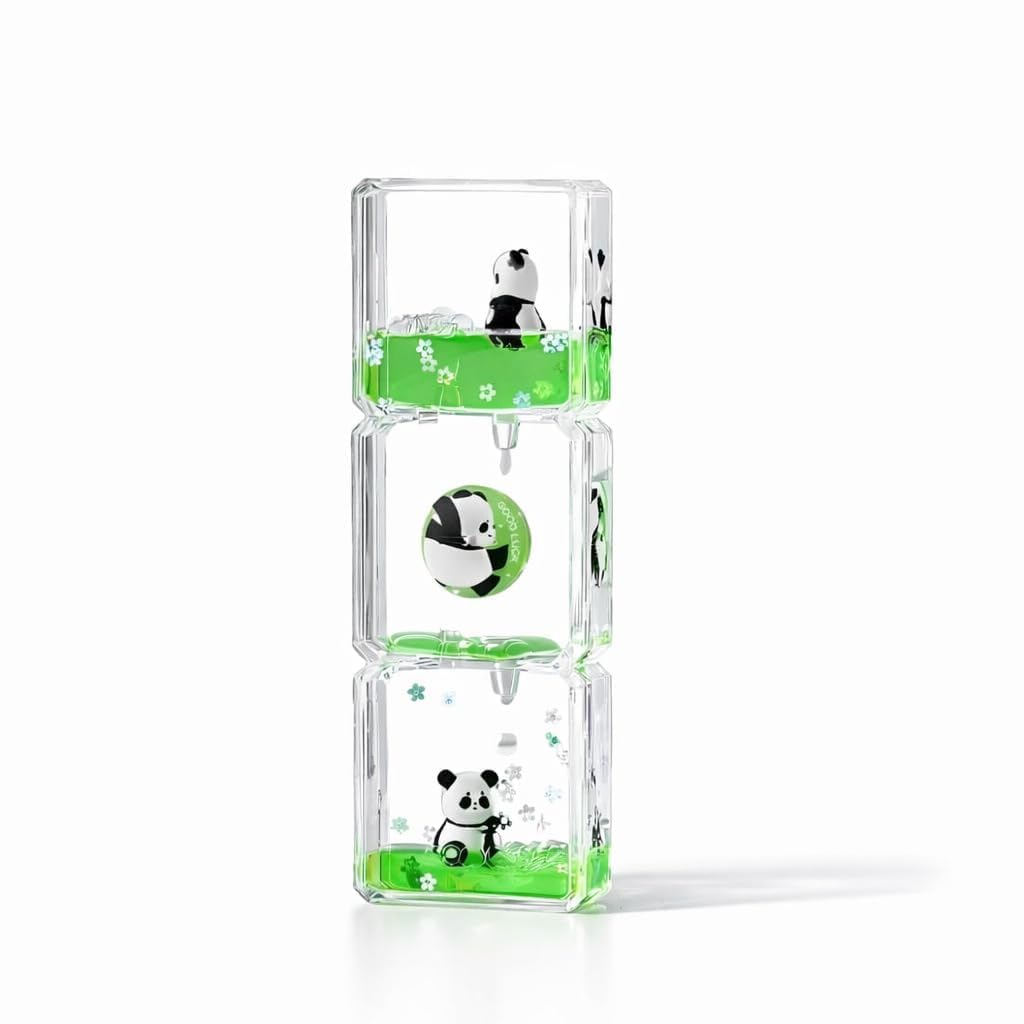 Cute Panda Liquid Motion Bubbler Timer Sensory Toy for Kids and Adults Green Flowing Liquid with Floating Flowers Stress Relief Calming Desk Toy for Anxiety Autism ADHD Home Office Decor-image-9