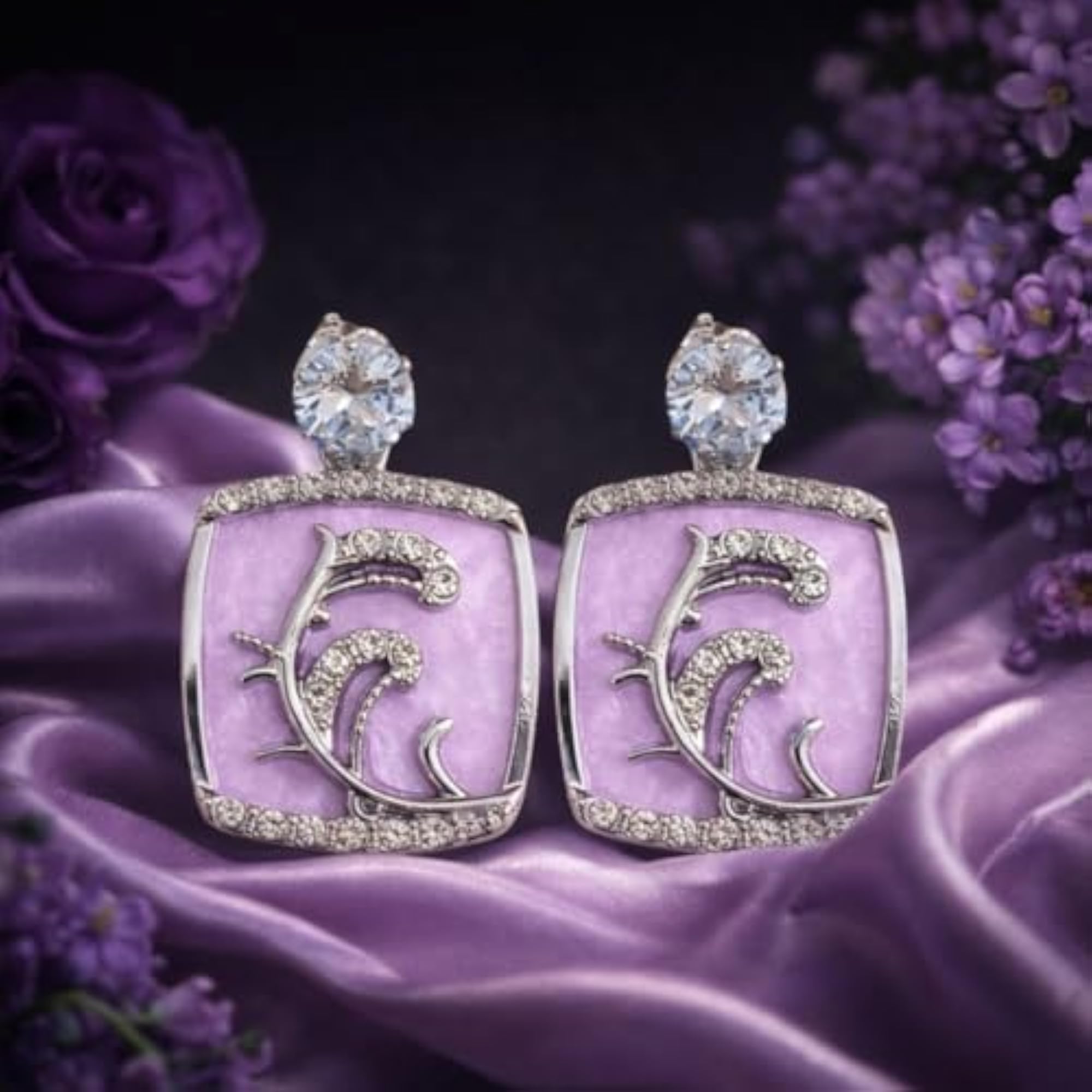 Sparkling American Diamond Purple Drop Earrings