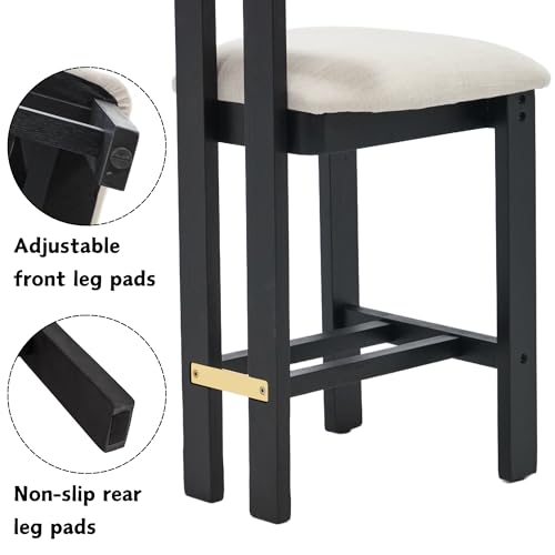Image of BESTANO 26 inch Counter Stools Set of 2 Counter Height Bar Stools with Back and Black Solid Wood Legs Modern Farmhouse Linen Upholstered Kitchen Bar Stools Countertop Bar Chairs, Beige
