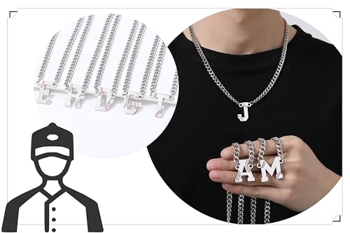 QINJIEJIE Initial Baseball Necklace for Men A-Z Letter Necklaces Sports Accessories Drip Baseball Charm Pendant Jewelry Stainless Steel Silver Chain 22inch Personalized Gift for Men Lover Fans4
