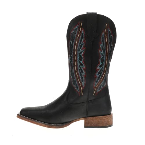 ROPER Womens Loretta Embroidered Square Toe Pull On Casual Boots Mid Calf Low Heel 1-2" - Black3