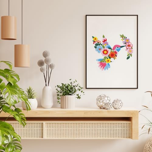 Image of Nuberlic Bird Flower Embroidery Kit for Beginners -Adults Starter Cross Stitch Kit DIY Needlepoint with Hoop, Pre-Printed Fabric, Threads & Step-by-Step Guide