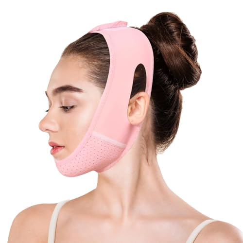 Double Chin Lift V Line Mask Reusable Face Strap for Women & Men V-Shaped Chin Strap for Jawline Lifting Double Chins Reducer for Sleeping Anti-Sagging & Facial Contouring (Pink)