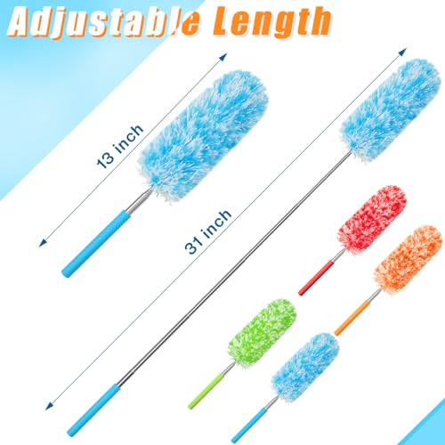 Image of Tanlade 8 Pcs Microfiber Feather Duster for Cleaning 13-31 Inch Extendable Cobweb Dusters Ceiling Fan Duster Washable Bendable Tool for Office Car Window Furniture (Bright Color)