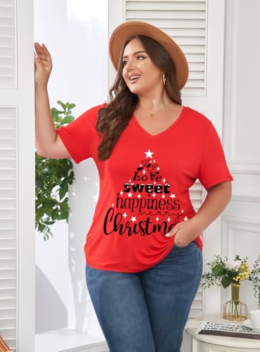 Image of ForHailey Women's Plus Size Short Sleeve Tee Shirt V Neck Basic Ladies Loose Fit T Shirt 1X-5X