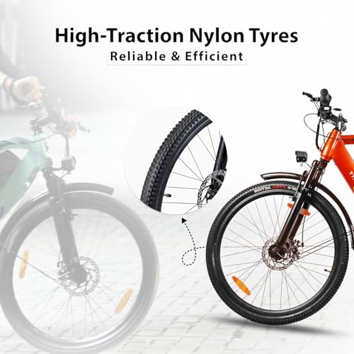 Image of Electric Cycle for Adults, | Ultimate Sport Ride with Dual Disc Brakes | 26 inch Fat Tire Mountain Bicycle 250-Watt Motor | 36V Lithium-Ion Battery Up to 40 km Range and Adjustable Seat (Orange)