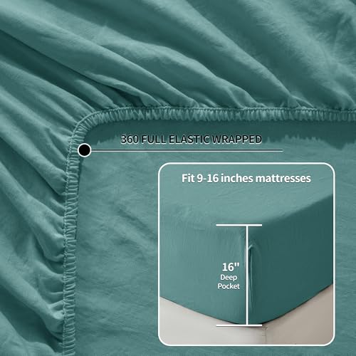Image of LBRO2M 100% French Pure Linen Sheet Set 4Pcs, 16 inch Deep Pocket Full Size