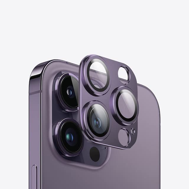Image of Camera Lens Protector for iPhone 14 Pro /iPhone 14 Pro Max, Alloy Metal Camera Cover with Tempered Glass Screen Protector,Case Friendly,Scratch Resistant (Purple)