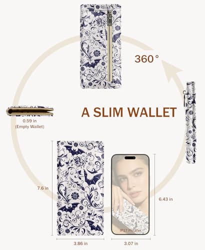 Image of Immaturus Goth Bat Womens Wallet RFID Blocking Slim Thin Credit Card Holder | Long Bifold, 11 Card Slots, Cash Purse, Zipper Coin Pocket, Travel Clutch Billfold, PU Leather, ID Window, Ladies Woman Gift