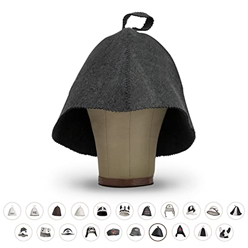 LoFelt® sombrero de fieltro mujer/hombre para sauna con guía informativa - para una experiencia única en la sauna - color gris - gorra para sauna - gorro para sauna