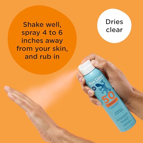 blue lizard sport mineral sunscreen spray spf 50 dermatologist-recommended brand broad-spectrum uvauvb protection water-resistant zinc oxide formula vegan 5 fl oz