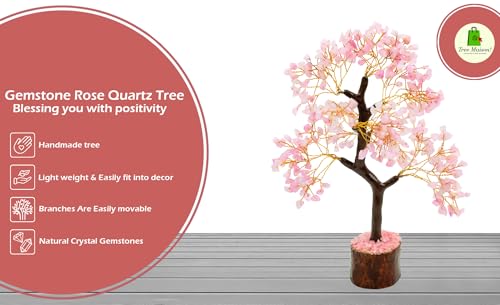 Image of Rose Quartz Crystal Tree | 300 Beads | Gemstone Tree for Positive Energy, Health, Meditation | Feng Shui & Vastu Tree for Office, Home Decor, Study Table, Diwali Gift