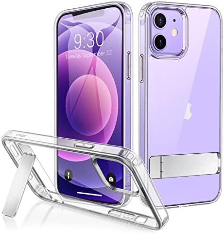 JETech Case for iPhone 12 Mini 5.4-Inch with Stand, Support Wireless Charging, Slim Shockproof Bumper Phone Cover, 3-Way Metal Kickstand (Clear)