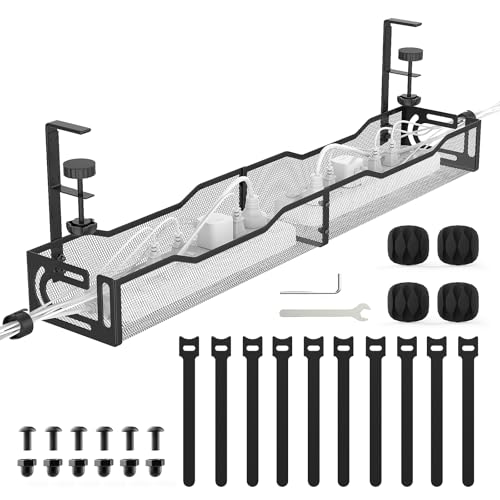 Plateau de Gestion de Câbles 64 cm de Largeur pour Bureau - avec Plateau de Rangement Supérieur, Réglable de 1 à 5 cm, Organisation des Câbles,...