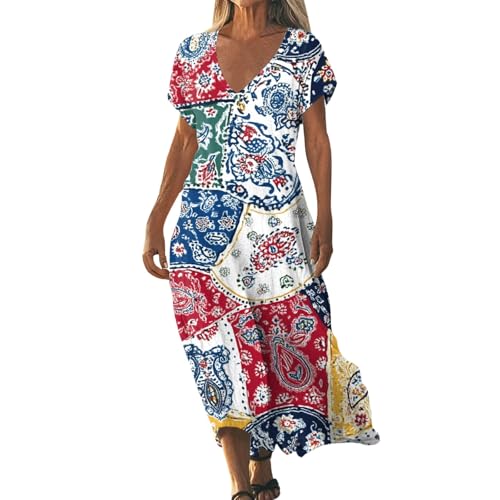 Robe de Plage Femme Longue Boheme Robe Bohème Grande Taille Chic Rose Boutonnée Devant Femme Chemise Longue Rouge Soirée Tee Shirt Droite Multicolore 2XL...