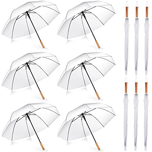 12 Pcs Wedding Umbrellas Bulk With Wooden Handle White Rain Umbrellas Wedding Style Stick Umbrellas Large Canopy Windproof Umbrellas For Women Men Adult Children Bridal Party Photography Outdoor #TOP14