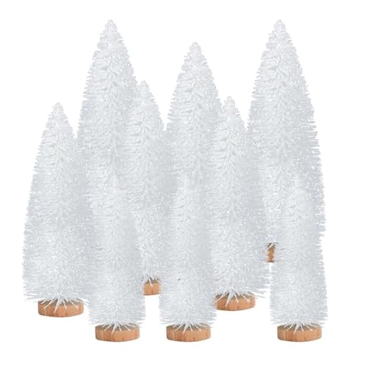 9 Pcs Mini Christmas Tree, Tabletop Christmas Tree with Wooden Bases Artificial Mini Tree with 3 Sizes Christmas Table Decor Bottle Brush Trees for Christmas Decorations (White Glitter)