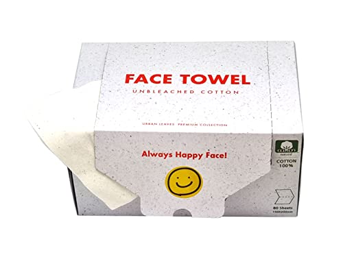 URBAN LEAVES Unbleached & Non-Fluorescent Cotton 100% Disposable Face Towel (80 Sheets), WaterJet Technology, Size 5.9