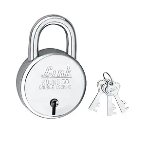Link Round Silver Steel Lock with 3 Keys | Lock and Keys | Door Lock | Padlock (Pack of 1) (LINK-Round 50 MM)