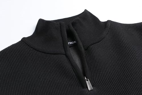 Men's Quarter Zip Sweaters Long Sleeve Fleece Knitted Pullover Casual 1/4 Zip Up Turtleneck Polo Sweatshirts3