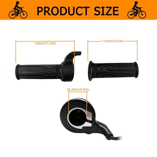 Image of EBike Full Twist Throttle, 3 Pin EBike Throttle Grip with Waterproof Joint, 12-72V Right Hand Throttle for Electric Bike Electric Scooter or Electric Bicycle Conversion for 22.2mm Handlebar