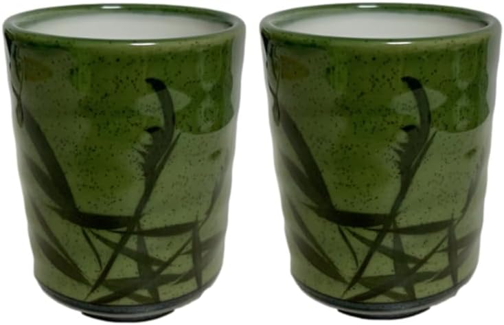Mino WareJapanese Traditional Yunomi Tea cups, 10.1 fl. oz, Set of 2 Authentic, Reed Motif Design Mashiko for Hot Green Tea, Matcha tea, Bancha from Japan