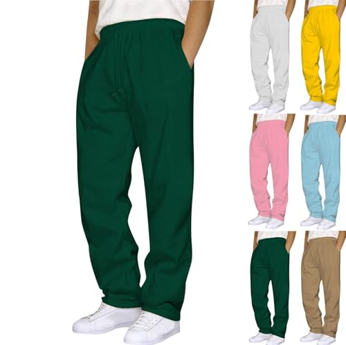 Finelylove Sweatpants for Men Open Bottom Fleece Baggy Joggers Pants Straight Leg Solid Stretch Workout Athletic Pants