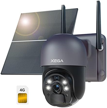 Xega 4G LTE Cellular Security Camera with 20W Solar Panel 20000mAh Built-in Battery – [24/7 Record] Solar No WiFi Security Camera Wireless Outdoor, 2K HD Color Night Vision, PIR Motion Detection,IP66